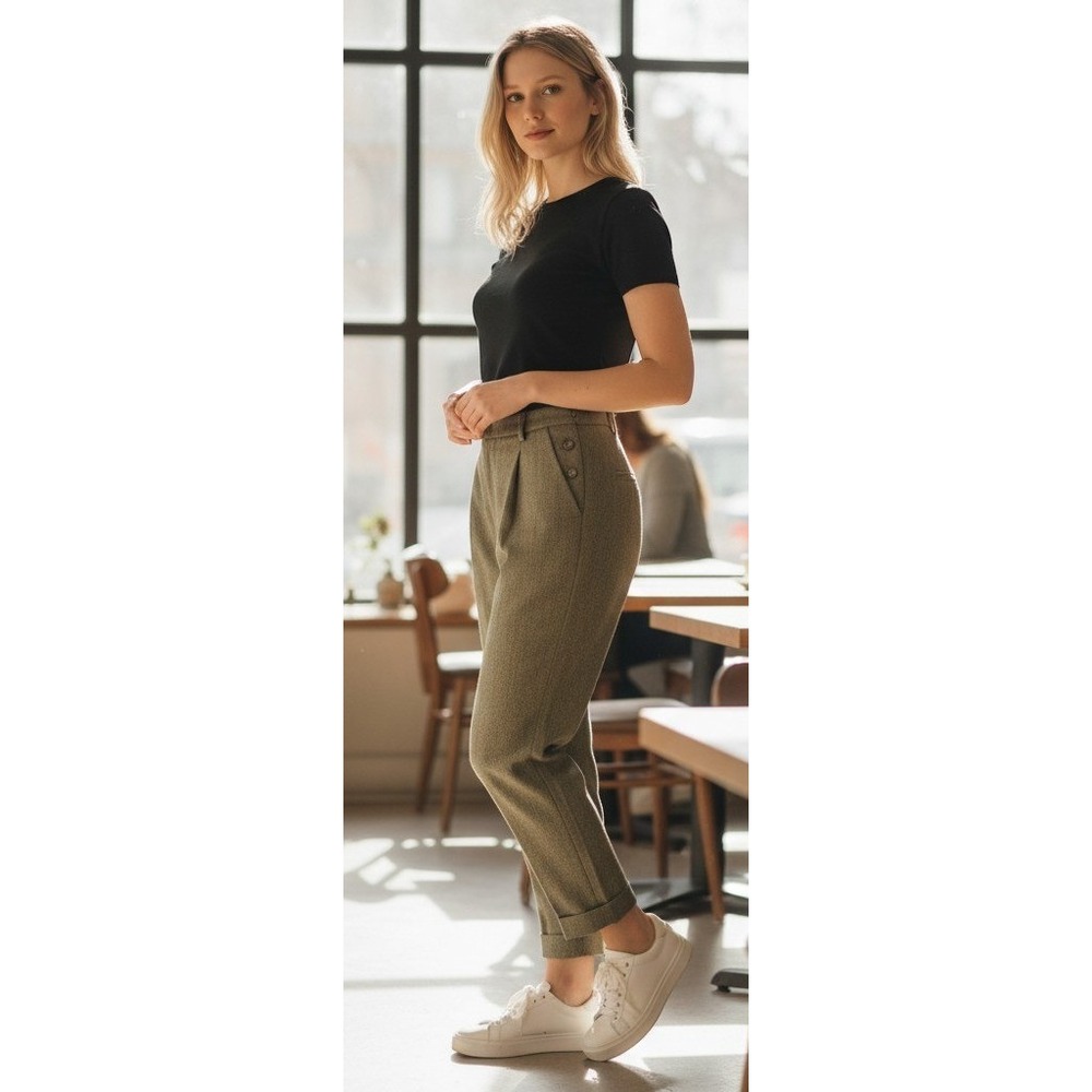 Vintage Burberrys Virgin Wool High Waist Tapered Trousers Olive Drab Size 14